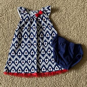 EUC Child of Mine Blue and Red Heart Print Dress w/Diaper Cover